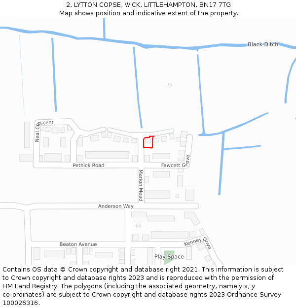 2, LYTTON COPSE, WICK, LITTLEHAMPTON, BN17 7TG: Location map and indicative extent of plot