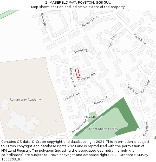 2, MASEFIELD WAY, ROYSTON, SG8 5UU: Location map and indicative extent of plot