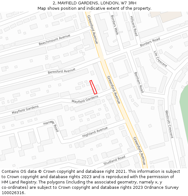 2, MAYFIELD GARDENS, LONDON, W7 3RH: Location map and indicative extent of plot