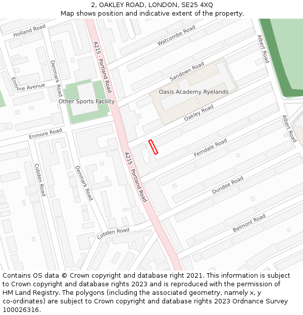 2, OAKLEY ROAD, LONDON, SE25 4XQ: Location map and indicative extent of plot