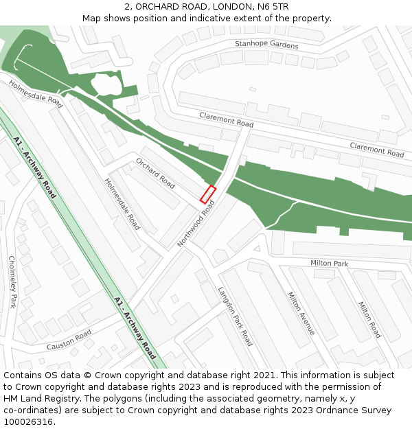 2, ORCHARD ROAD, LONDON, N6 5TR: Location map and indicative extent of plot