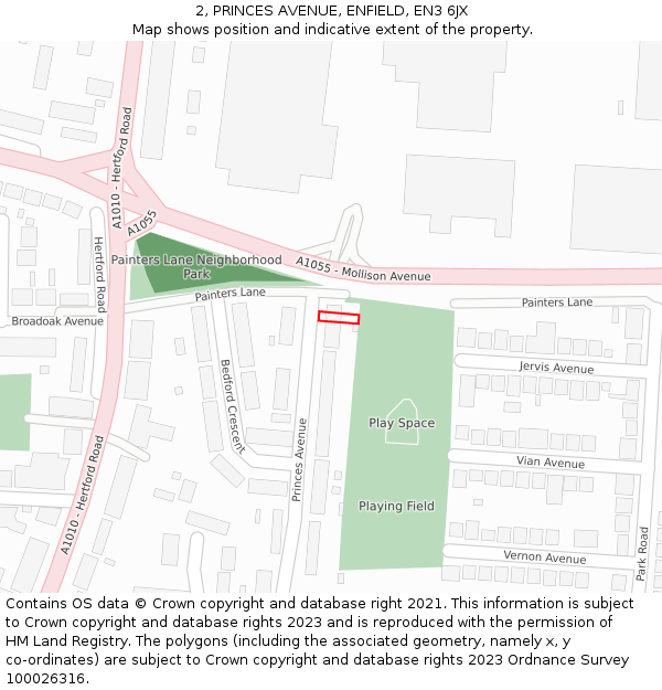 2, PRINCES AVENUE, ENFIELD, EN3 6JX: Location map and indicative extent of plot