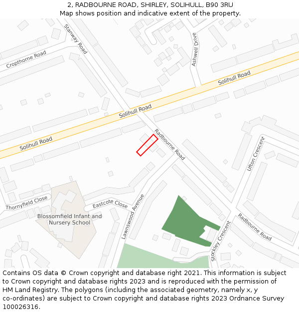 2, RADBOURNE ROAD, SHIRLEY, SOLIHULL, B90 3RU: Location map and indicative extent of plot