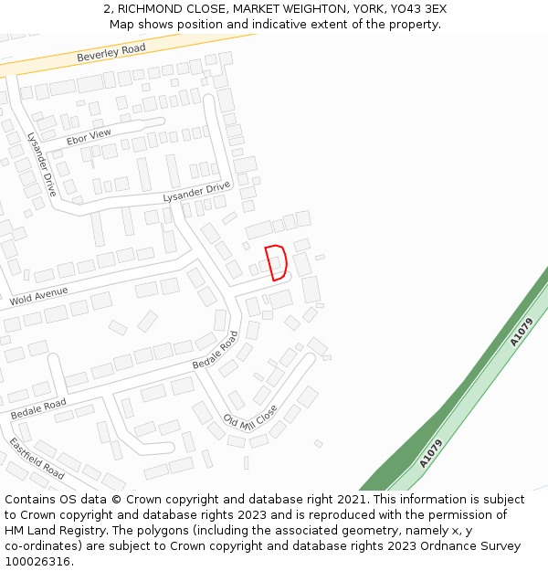2, RICHMOND CLOSE, MARKET WEIGHTON, YORK, YO43 3EX: Location map and indicative extent of plot