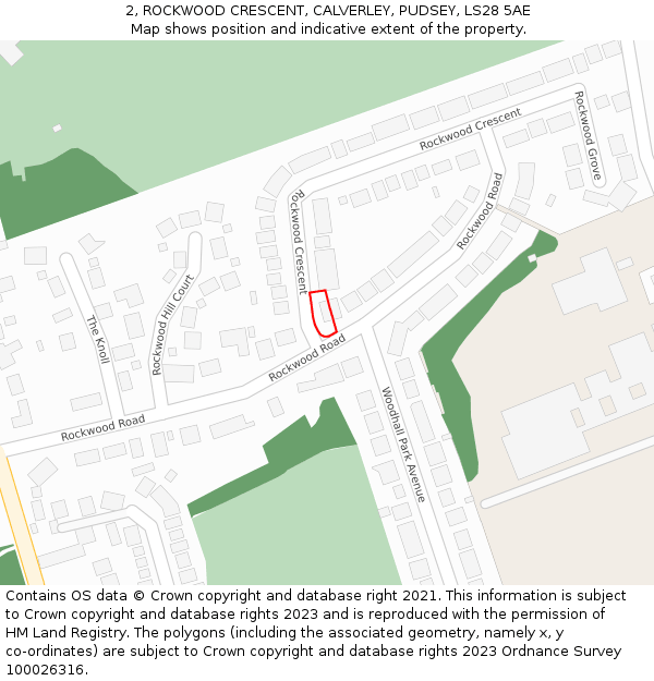 2, ROCKWOOD CRESCENT, CALVERLEY, PUDSEY, LS28 5AE: Location map and indicative extent of plot