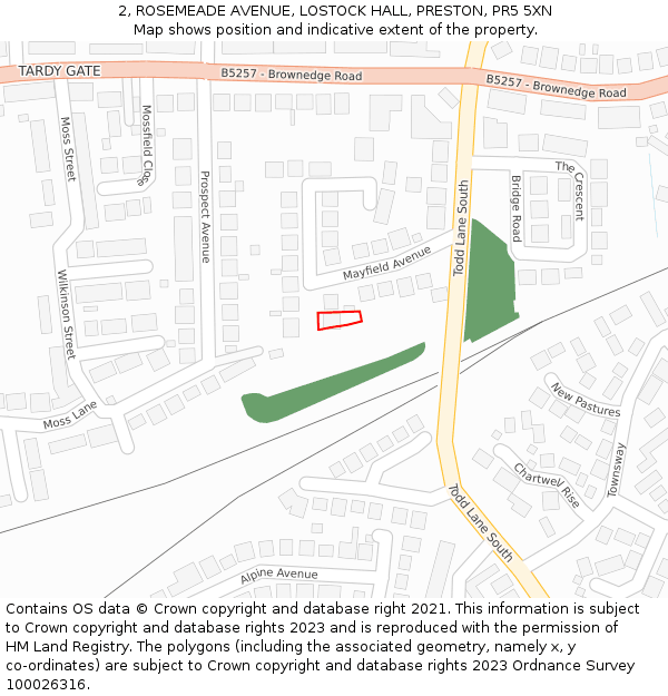 2, ROSEMEADE AVENUE, LOSTOCK HALL, PRESTON, PR5 5XN: Location map and indicative extent of plot