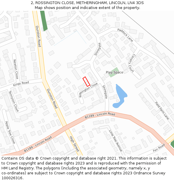 2, ROSSINGTON CLOSE, METHERINGHAM, LINCOLN, LN4 3DS: Location map and indicative extent of plot