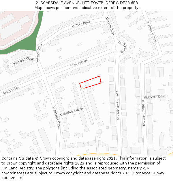 2, SCARSDALE AVENUE, LITTLEOVER, DERBY, DE23 6ER: Location map and indicative extent of plot