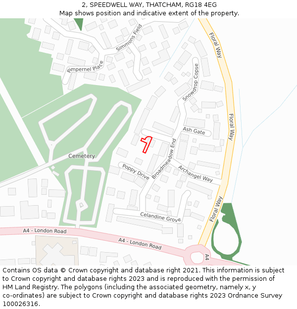 2, SPEEDWELL WAY, THATCHAM, RG18 4EG: Location map and indicative extent of plot