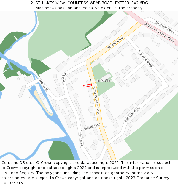 2, ST. LUKES VIEW, COUNTESS WEAR ROAD, EXETER, EX2 6DG: Location map and indicative extent of plot