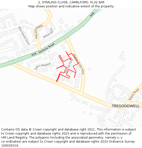 2, STARLING CLOSE, CAMELFORD, PL32 9AR: Location map and indicative extent of plot