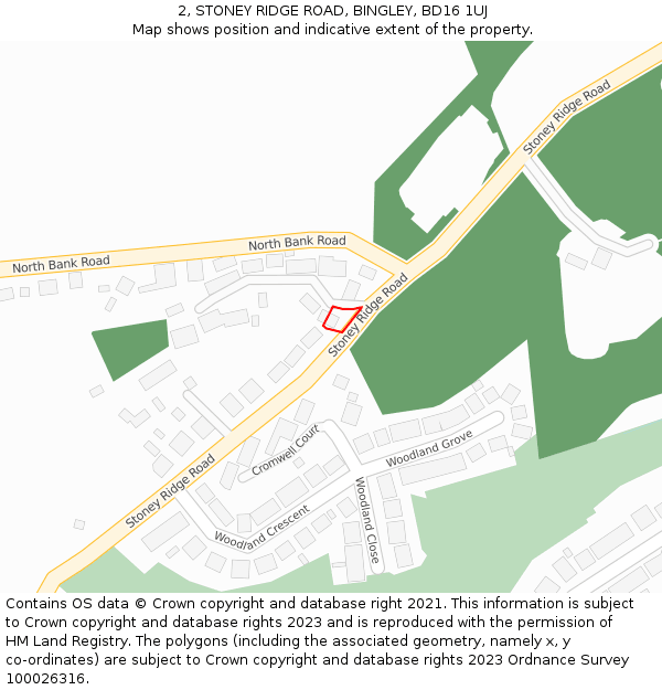 2, STONEY RIDGE ROAD, BINGLEY, BD16 1UJ: Location map and indicative extent of plot