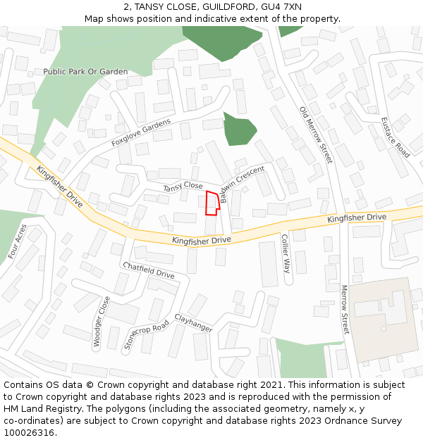 2, TANSY CLOSE, GUILDFORD, GU4 7XN: Location map and indicative extent of plot