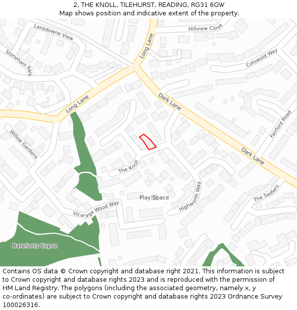 2, THE KNOLL, TILEHURST, READING, RG31 6GW: Location map and indicative extent of plot