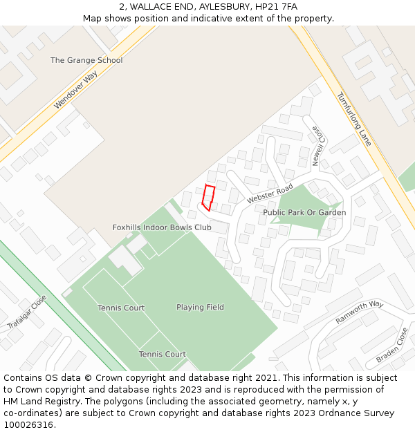 2, WALLACE END, AYLESBURY, HP21 7FA: Location map and indicative extent of plot
