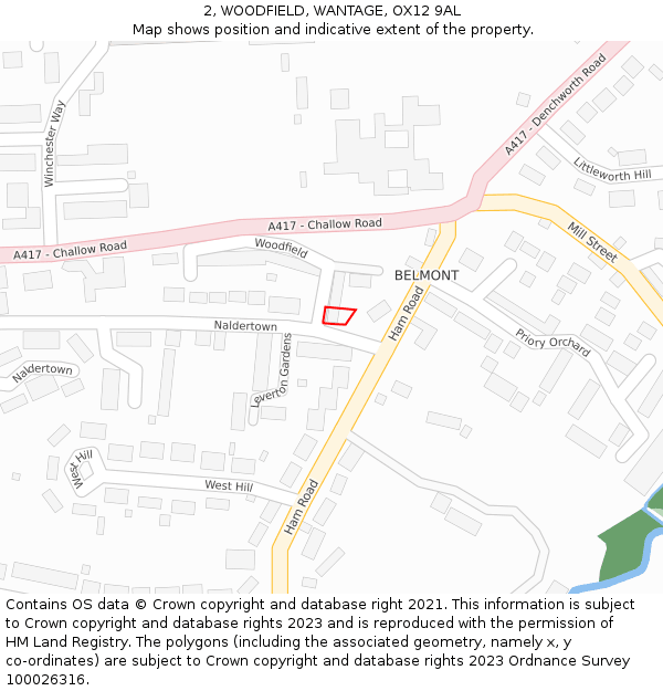 2, WOODFIELD, WANTAGE, OX12 9AL: Location map and indicative extent of plot