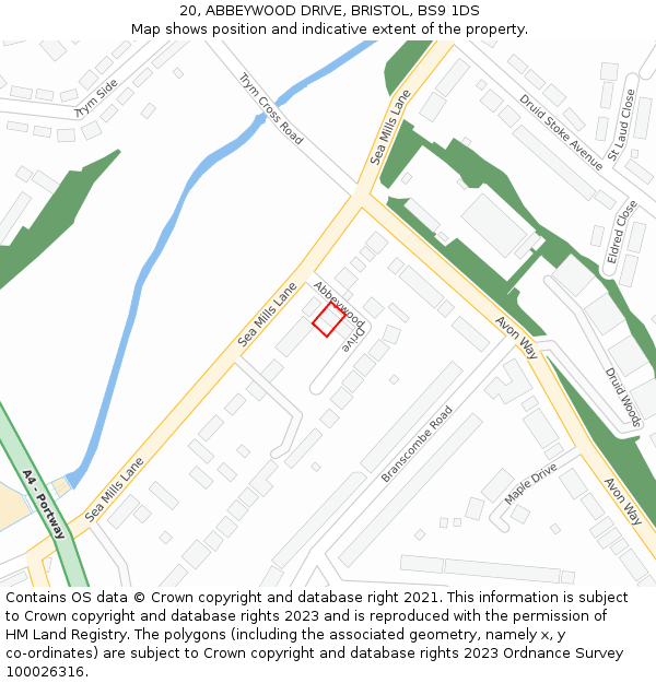 20, ABBEYWOOD DRIVE, BRISTOL, BS9 1DS: Location map and indicative extent of plot