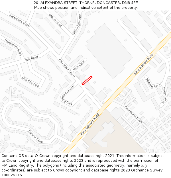 20, ALEXANDRA STREET, THORNE, DONCASTER, DN8 4EE: Location map and indicative extent of plot