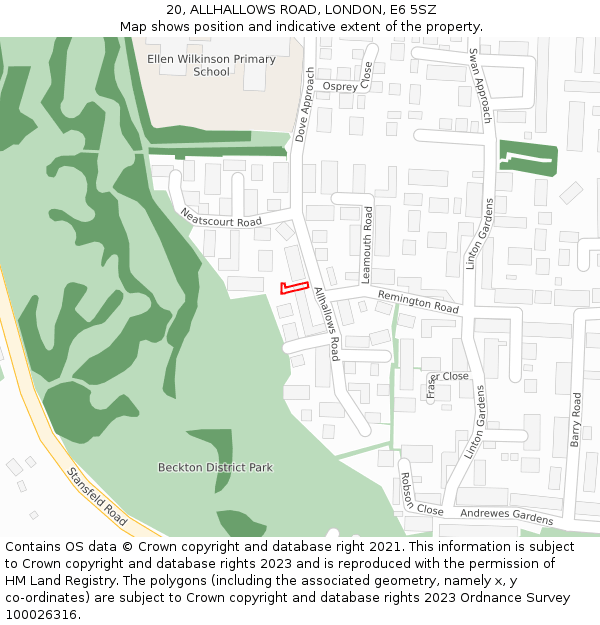 20, ALLHALLOWS ROAD, LONDON, E6 5SZ: Location map and indicative extent of plot