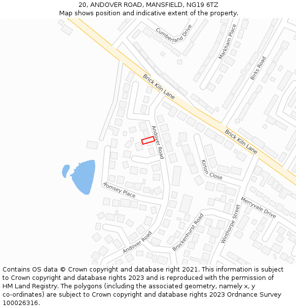 20, ANDOVER ROAD, MANSFIELD, NG19 6TZ: Location map and indicative extent of plot