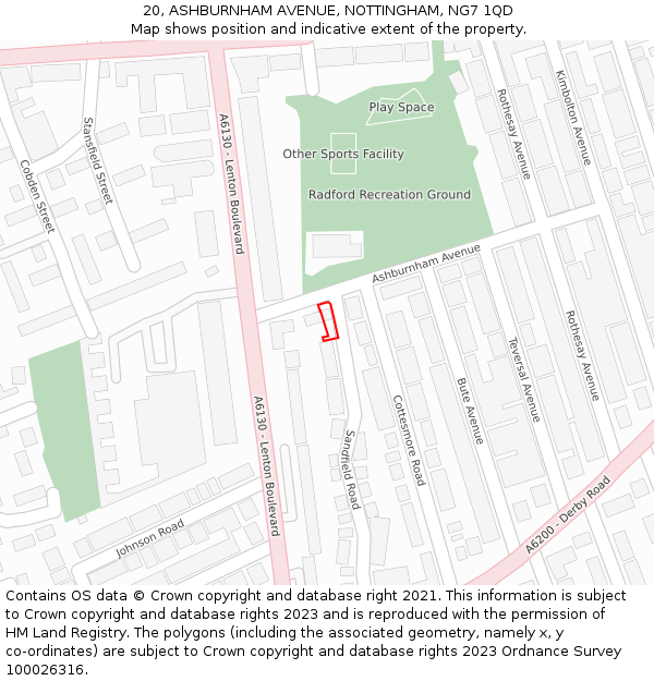 20, ASHBURNHAM AVENUE, NOTTINGHAM, NG7 1QD: Location map and indicative extent of plot
