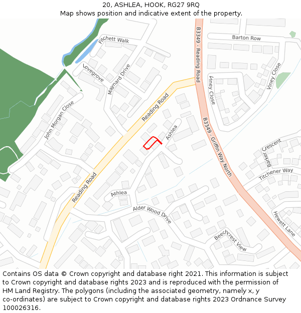20, ASHLEA, HOOK, RG27 9RQ: Location map and indicative extent of plot
