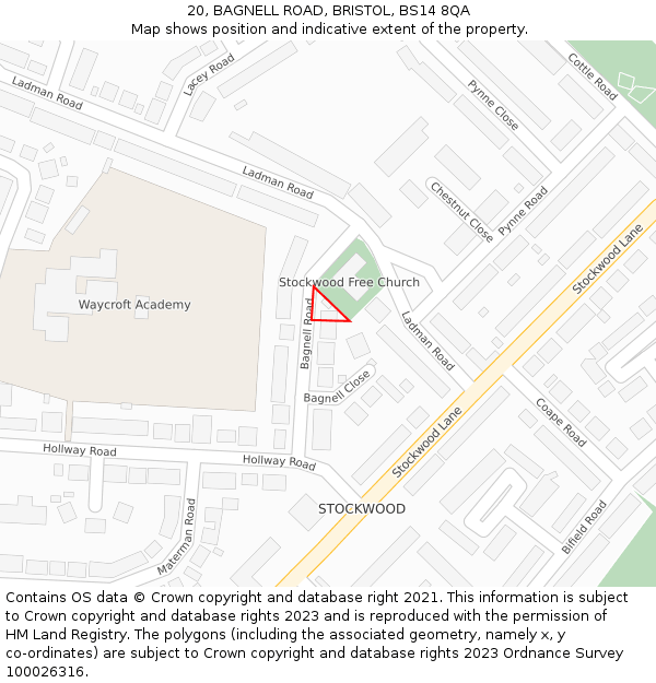20, BAGNELL ROAD, BRISTOL, BS14 8QA: Location map and indicative extent of plot