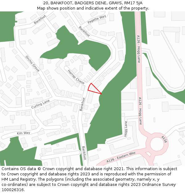 20, BANKFOOT, BADGERS DENE, GRAYS, RM17 5JA: Location map and indicative extent of plot