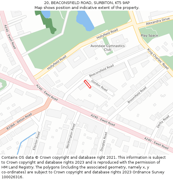 20, BEACONSFIELD ROAD, SURBITON, KT5 9AP: Location map and indicative extent of plot