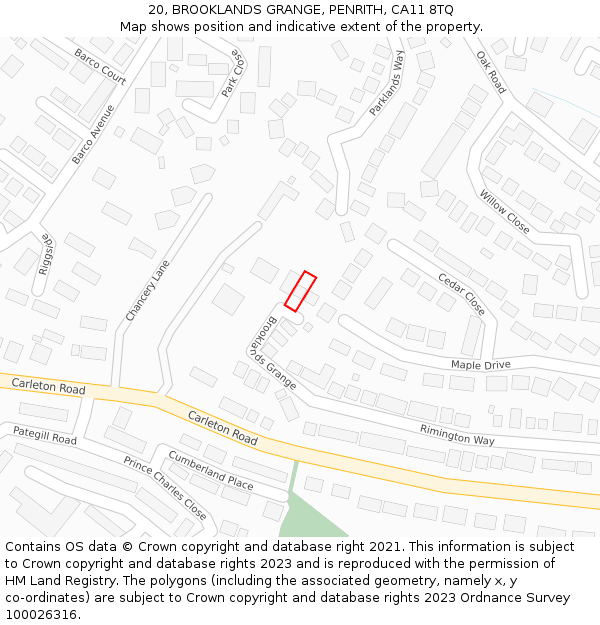20, BROOKLANDS GRANGE, PENRITH, CA11 8TQ: Location map and indicative extent of plot