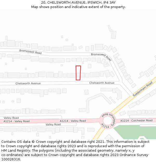 20, CHELSWORTH AVENUE, IPSWICH, IP4 3AY: Location map and indicative extent of plot