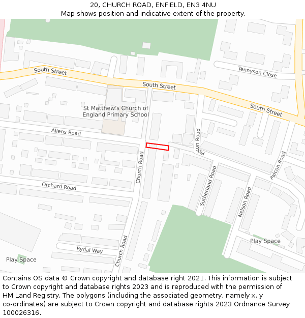 20, CHURCH ROAD, ENFIELD, EN3 4NU: Location map and indicative extent of plot
