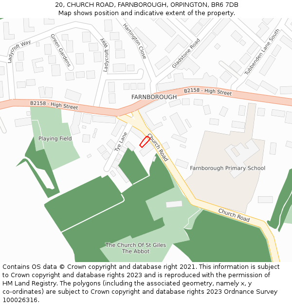 20, CHURCH ROAD, FARNBOROUGH, ORPINGTON, BR6 7DB: Location map and indicative extent of plot
