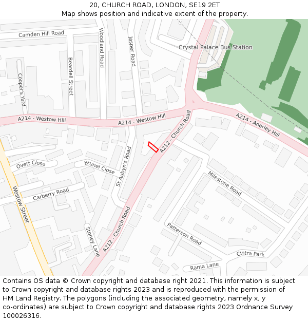 20, CHURCH ROAD, LONDON, SE19 2ET: Location map and indicative extent of plot