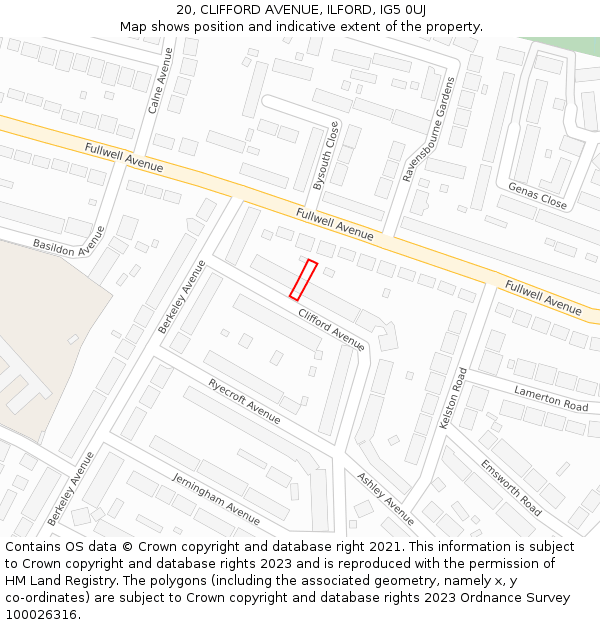 20, CLIFFORD AVENUE, ILFORD, IG5 0UJ: Location map and indicative extent of plot