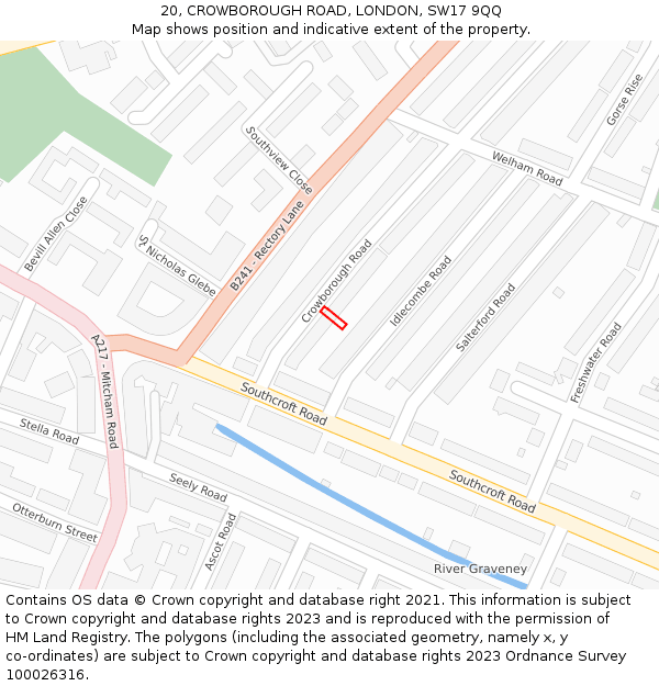 20, CROWBOROUGH ROAD, LONDON, SW17 9QQ: Location map and indicative extent of plot