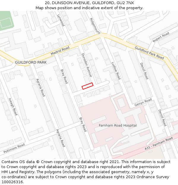 20, DUNSDON AVENUE, GUILDFORD, GU2 7NX: Location map and indicative extent of plot