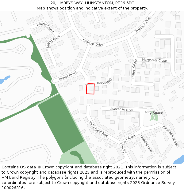 20, HARRYS WAY, HUNSTANTON, PE36 5PG: Location map and indicative extent of plot