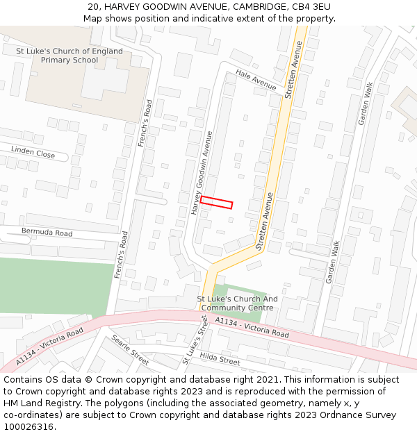 20, HARVEY GOODWIN AVENUE, CAMBRIDGE, CB4 3EU: Location map and indicative extent of plot