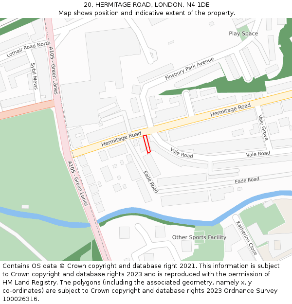 20, HERMITAGE ROAD, LONDON, N4 1DE: Location map and indicative extent of plot