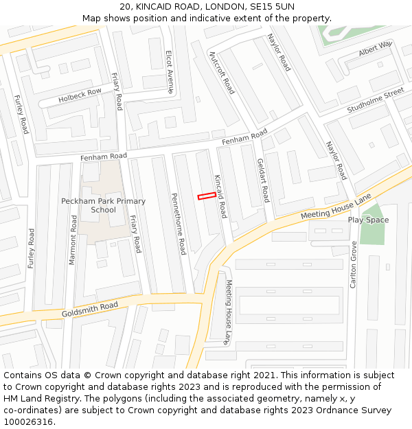 20, KINCAID ROAD, LONDON, SE15 5UN: Location map and indicative extent of plot