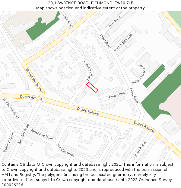 20, LAWRENCE ROAD, RICHMOND, TW10 7LR: Location map and indicative extent of plot