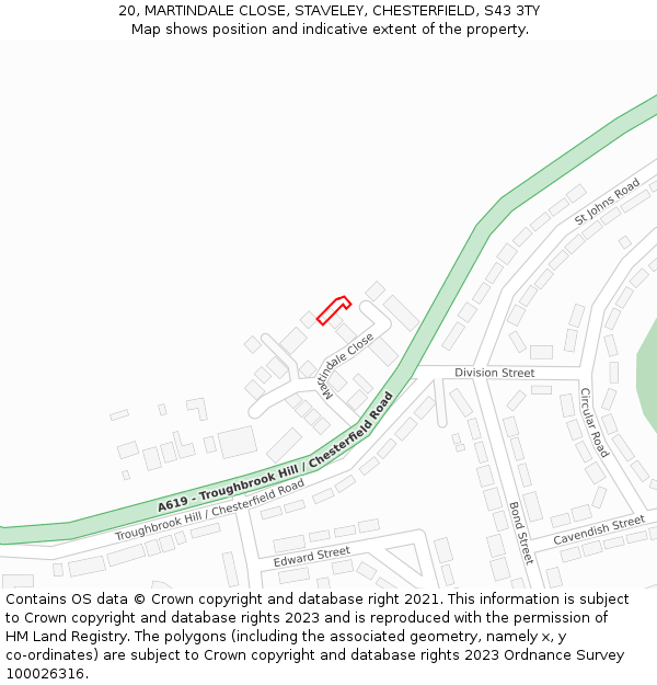 20, MARTINDALE CLOSE, STAVELEY, CHESTERFIELD, S43 3TY: Location map and indicative extent of plot