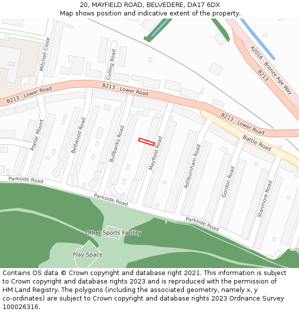 20, MAYFIELD ROAD, BELVEDERE, DA17 6DX: Location map and indicative extent of plot