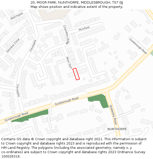 20, MOOR PARK, NUNTHORPE, MIDDLESBROUGH, TS7 0JJ: Location map and indicative extent of plot