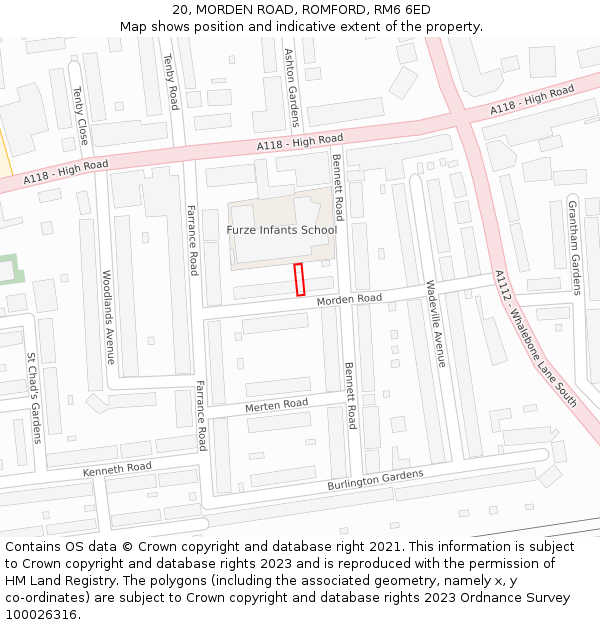 20, MORDEN ROAD, ROMFORD, RM6 6ED: Location map and indicative extent of plot