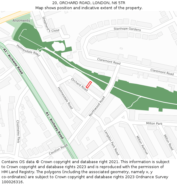20, ORCHARD ROAD, LONDON, N6 5TR: Location map and indicative extent of plot