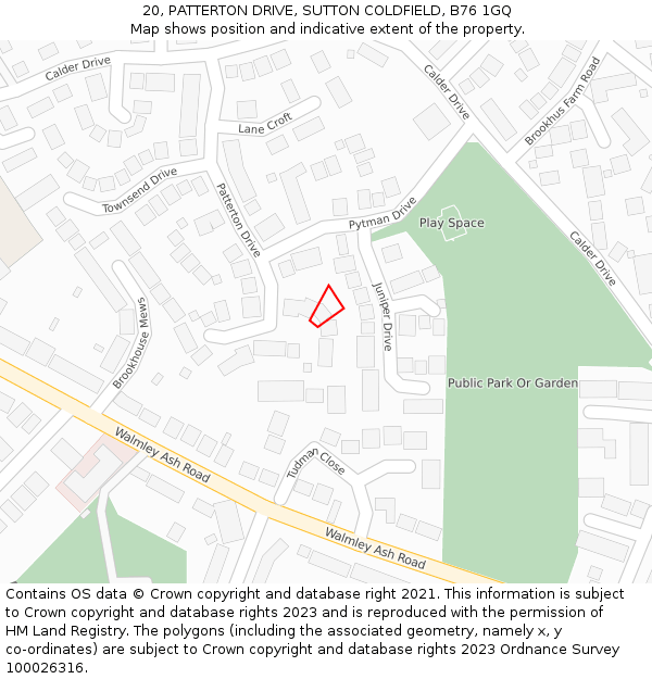 20, PATTERTON DRIVE, SUTTON COLDFIELD, B76 1GQ: Location map and indicative extent of plot
