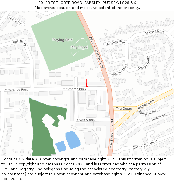 20, PRIESTHORPE ROAD, FARSLEY, PUDSEY, LS28 5JX: Location map and indicative extent of plot