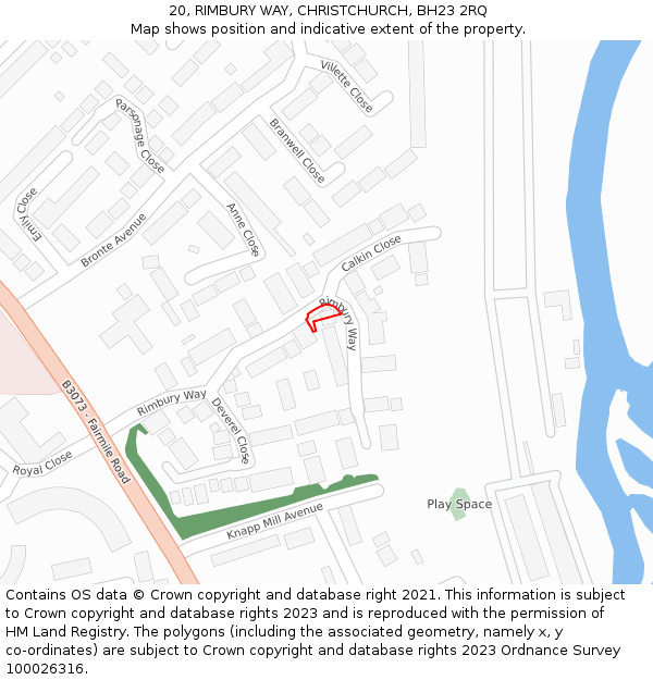 20, RIMBURY WAY, CHRISTCHURCH, BH23 2RQ: Location map and indicative extent of plot